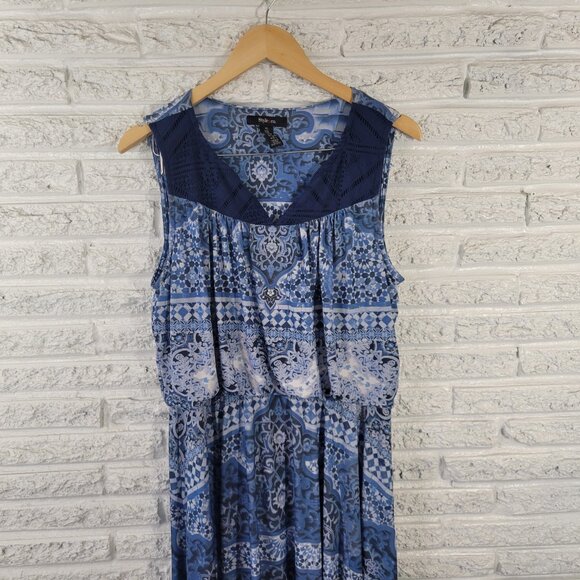 Style Co XL Fit & Flare Dress Blue White Geometric Asymmetric Lace Hem GEO81E - Picture 4 of 11